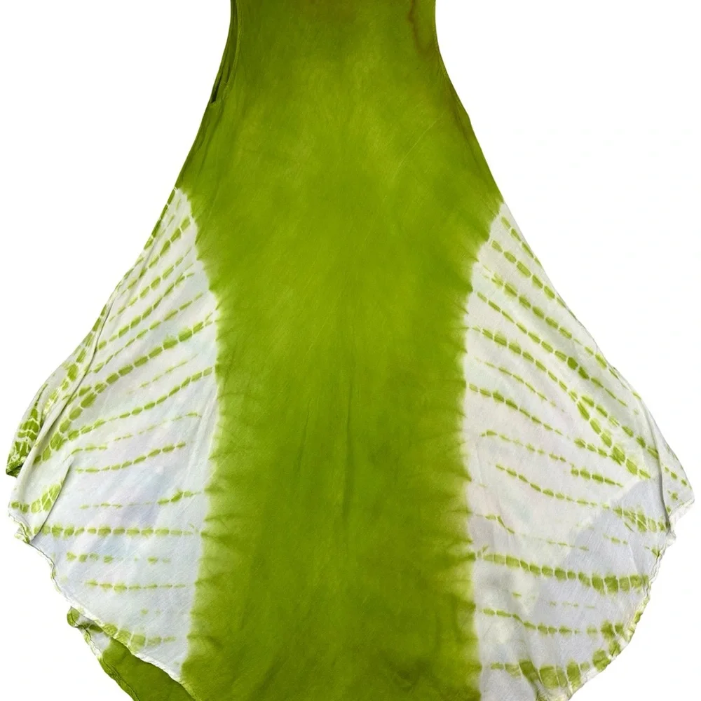 Boutique Green Floral Boho Tie Dye Sleeveless Flowing A-Line Dress Free Size - Picture 7 of 9